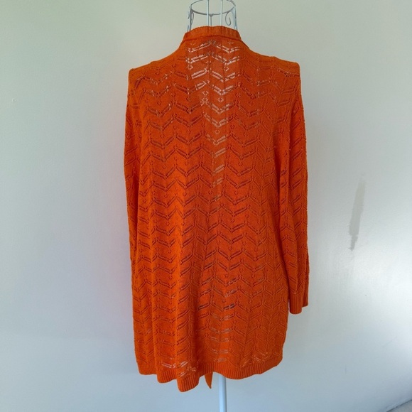 Chico’s Lily open front Cardigan Sweater Long Sleeve Orange open knit SZ 3/XL - Picture 5 of 9